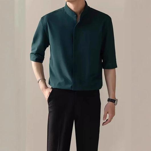 Camisa Manga Corta con Cuello de Pie para Hombre