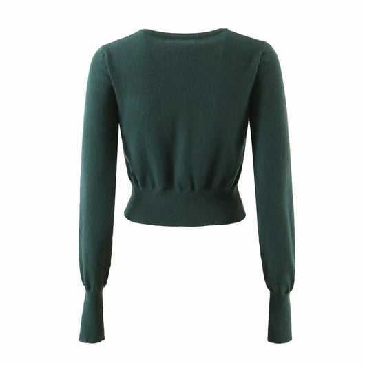 Cardigan Tejido Corto con Bordado de Letras Estilo Británico - Image 17