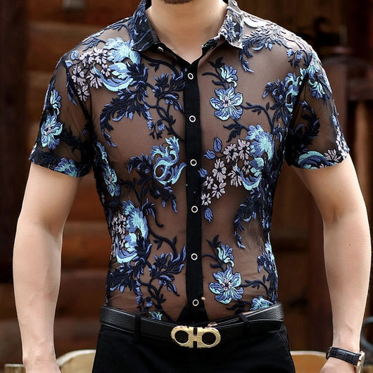 Camisa Hueca para Hombre con Bordado Flocking