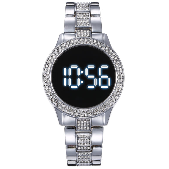 Reloj Deportivo LED Resistente al Agua con Doble Fila de Diamantes