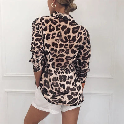 Blusa Vintage Leopardo Manga Larga Cuello Solapa Oficina Talla Grande - Image 13