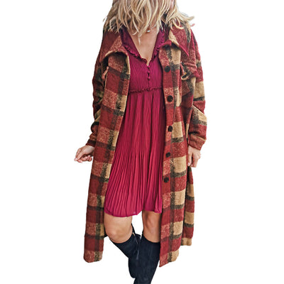 Cardigan Largo de Invierno con Estampado Cuadros para Mujer - Image 3