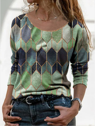 Playera Casual de Manga Larga con Estampado Geométrico Retro - Image 12
