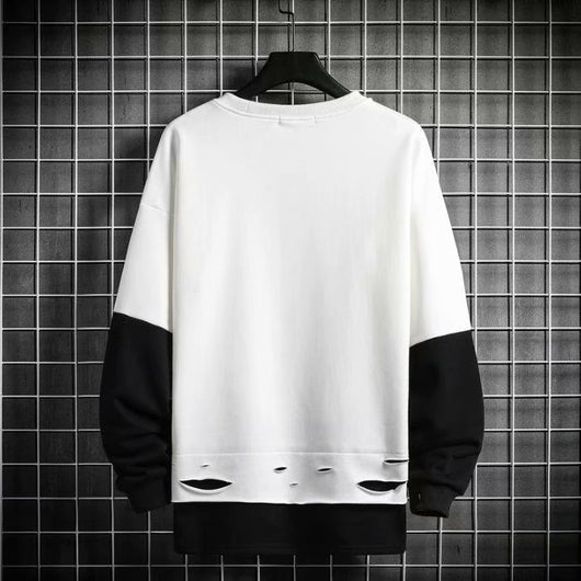 Camiseta Manga Larga Cuello Redondo Estilo Coreano Oversize Falsa Dos Piezas - Image 3
