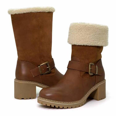 Botas Occidentales con Tacón Robusto y Hebilla para Mujer - Calidez Invernal - Image 6