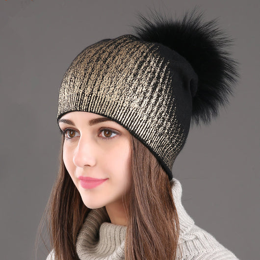 Gorro Tejido de Lana Cálido para Mujer - Dorado y Plateado - Image 16