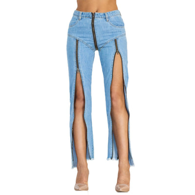 Jeans Skinny Azul Claro con Diseño de Cremallera y Corte Irregular - Image 5
