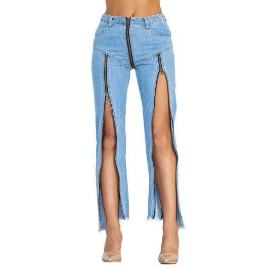 Jeans Skinny Azul Claro con Diseño de Cremallera y Corte Irregular - Image 5