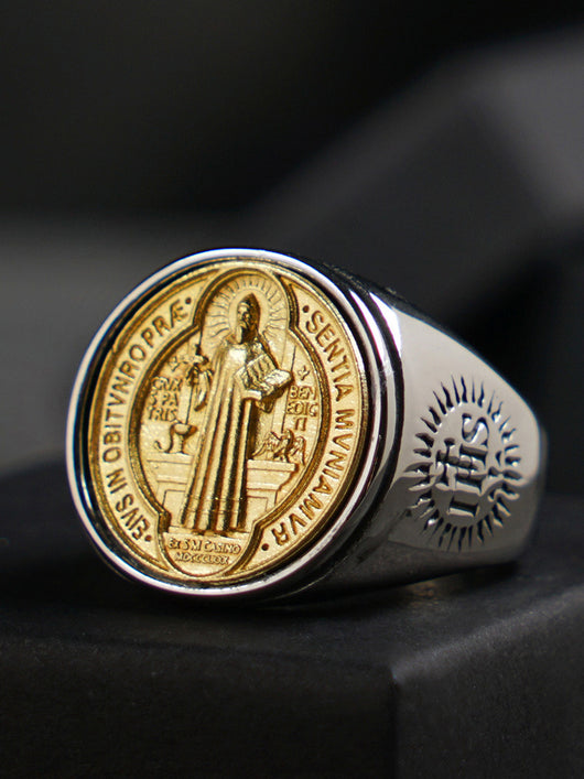 Anillo de la Orden Cristiana de Benedicto en Titanio y Bronce - Image 3