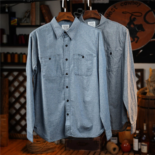 Camisa Casual Retro Slim Fit con Bolsillos para Hombre
