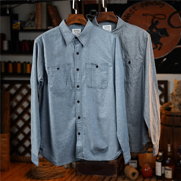 Camisa Casual Retro Slim Fit con Bolsillos para Hombre