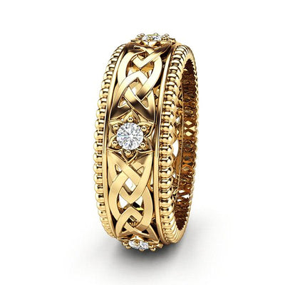 Anillo de Boda Hueco con Diamante Blanco Chapado en Oro 14K - Image 17