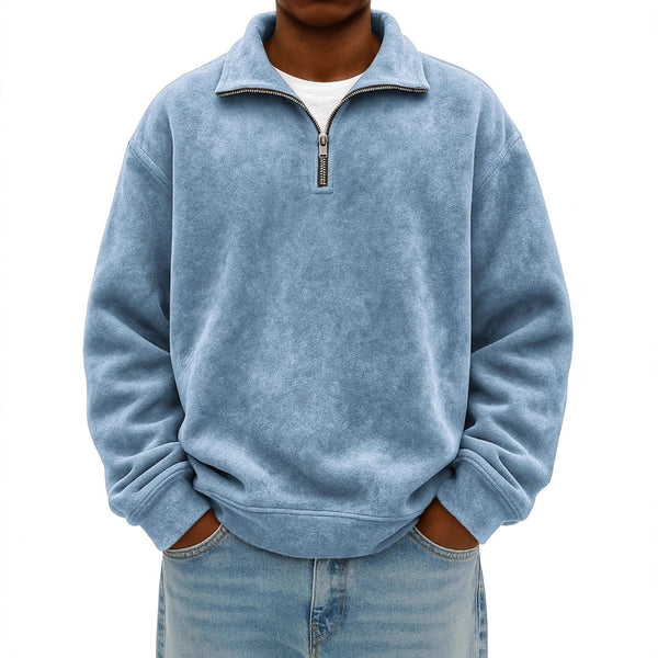 Sudadera Oversized Vintage con Cierre de Medio Cuello para Hombre