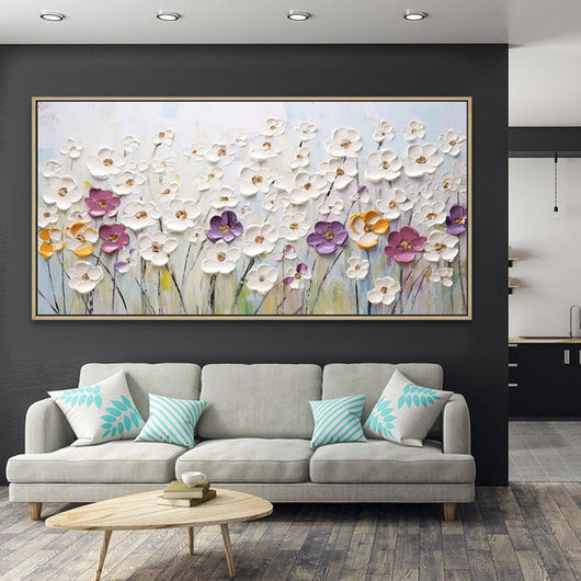 Cuadro Abstracto Flores Blancas - Pintura al Óleo Sobre Lienzo Hecho a Mano - Image 10