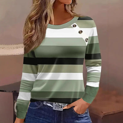 Blusa Casual de Rayas con Botones y Manga Larga para Mujer - Image 4