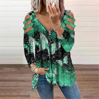 Blusa Manga Larga con Escote V y Estampado de Mariposas - Image 2