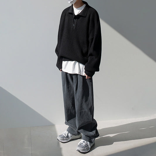 Polo Tejido Hombre Estilo Coreano Oversize