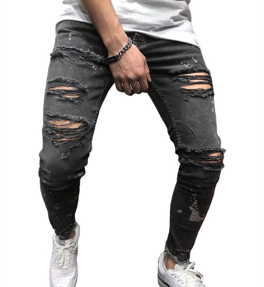 Jeans Skinny Ajustados para Hombre con Dobladillo Deshilachado y Pliegues - Image 9