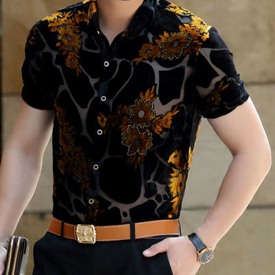 Camisa Hueca para Hombre con Bordado Flocking - Image 9