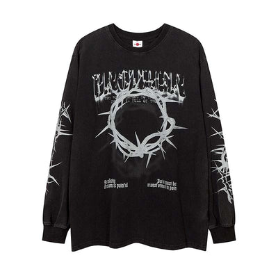 Playera Manga Larga Retro con Estampado de Letras Espinas para Hombre - Image 2