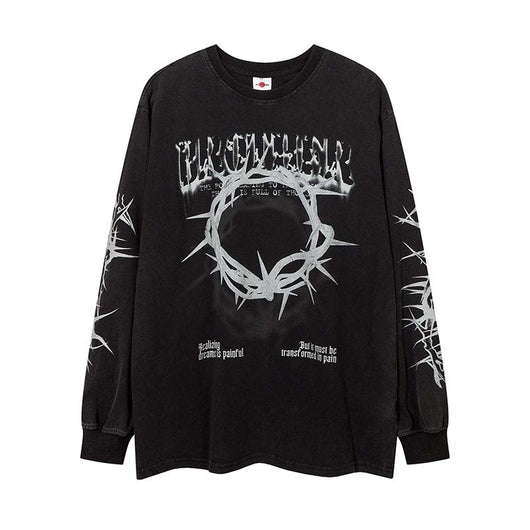 Playera Manga Larga Retro con Estampado de Letras Espinas para Hombre - Image 2
