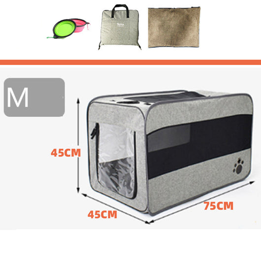Blue soft-sided pet travel carrier bag with mesh windows, shown assembled and folded flat for storage. - Image 6