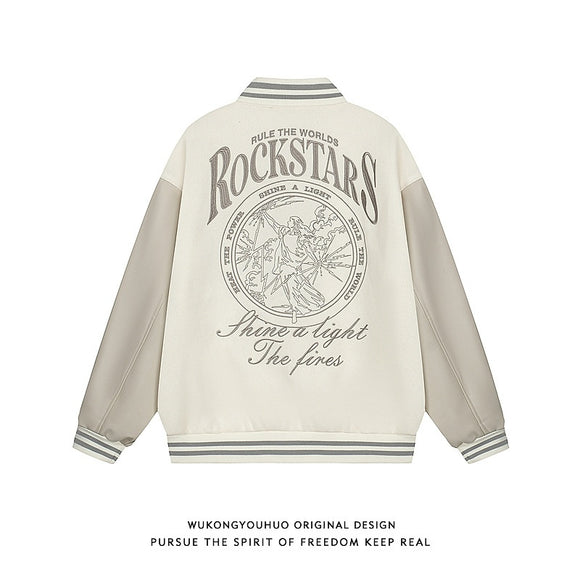 Chaqueta de Béisbol de Lana con Bordados Artesanales para Hombre