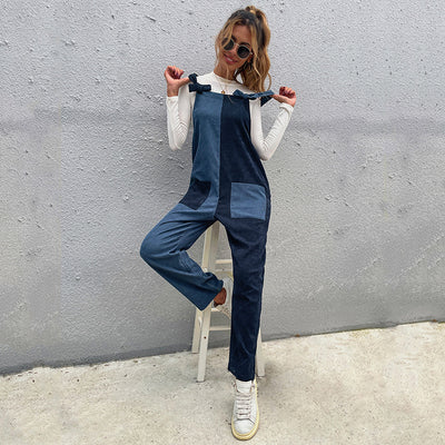 Jumpsuit Casual para Damas con Costuras Bicolores y Tirantes Simétricos - Image 8