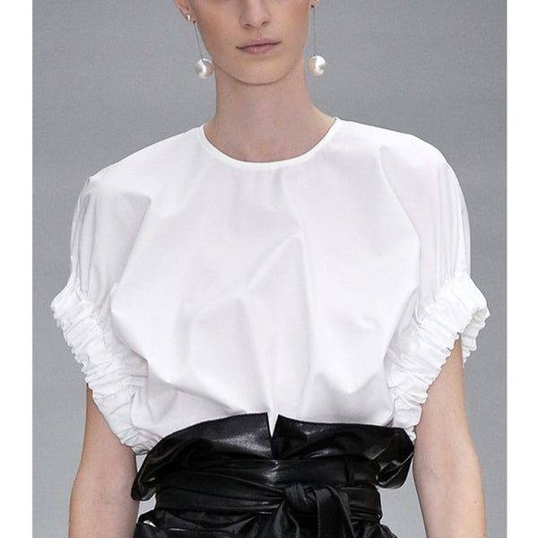 Camisa Occidental Blanca de Algodón con Manga Corta