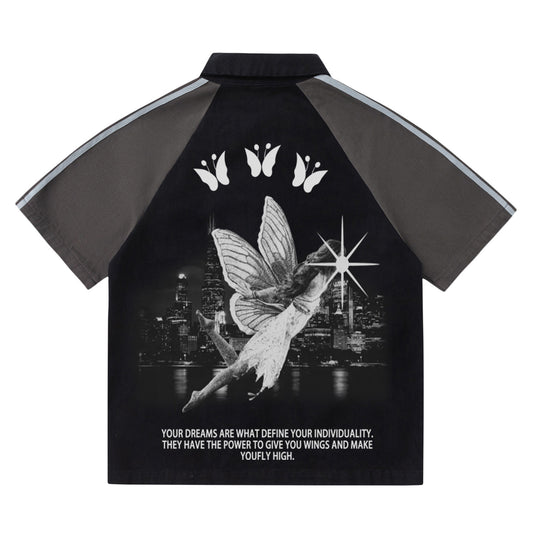 Polo Vintage Oversize Unisex con Estampado de Letras - Estilo Casual Trendy