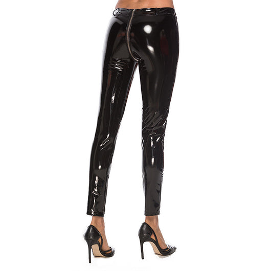 Pantalones de Cintura Alta con Cierre y Efecto Reductivo en Cuero Charol - Image 4