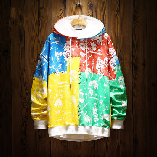 Sudadera con Capucha Hombre Contraste de Costuras y Graffiti