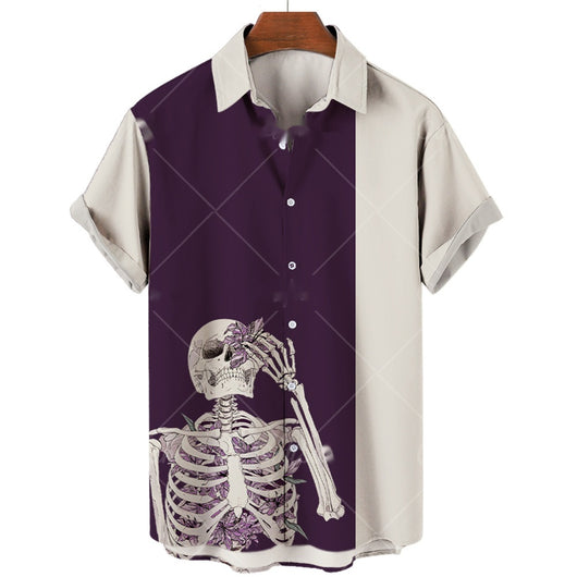 Camisa Polo de Manga Corta con Estampado 3D Calavera Digital - Image 13