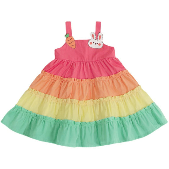 Vestido Infantil Arcoíris con Diseño de Pastel y Tirantes