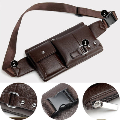 Bolsa de Cintura para Hombre de Cuero PU Color Sólido - Riñonera de Viaje - Image 3