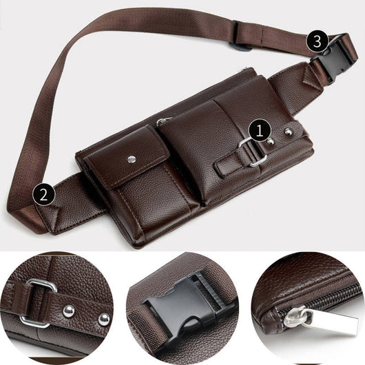 Bolsa de Cintura para Hombre de Cuero PU Color Sólido - Riñonera de Viaje - Image 3