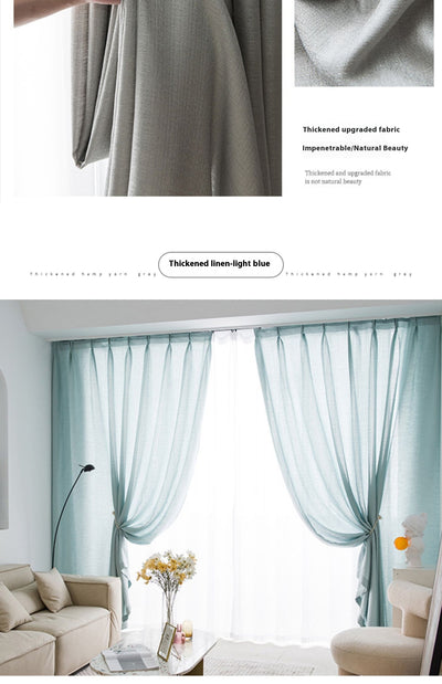 White translucent thickened sunscreen curtain made of hemp yarn with grommet top, hanging in a modern window. - Image 24
