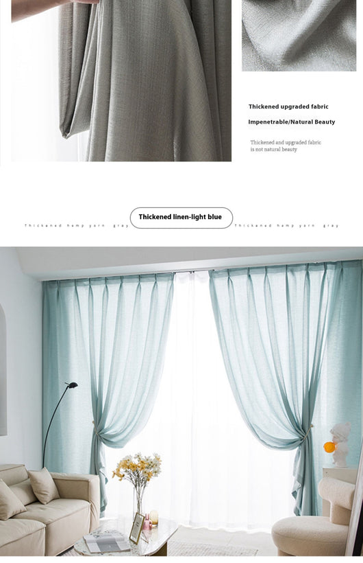 White translucent thickened sunscreen curtain made of hemp yarn with grommet top, hanging in a modern window. - Image 24