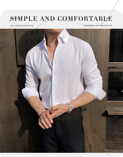 Camisa de Manga Larga con Rayas Oscuras Cuello en V para Hombre - Image 11