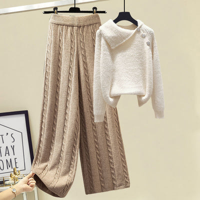 Conjunto Elegante: Suéter con Solapa y Pantalón Ancho Versátil - Image 5