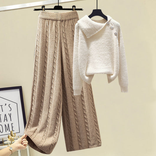 Conjunto Elegante: Suéter con Solapa y Pantalón Ancho Versátil - Image 5