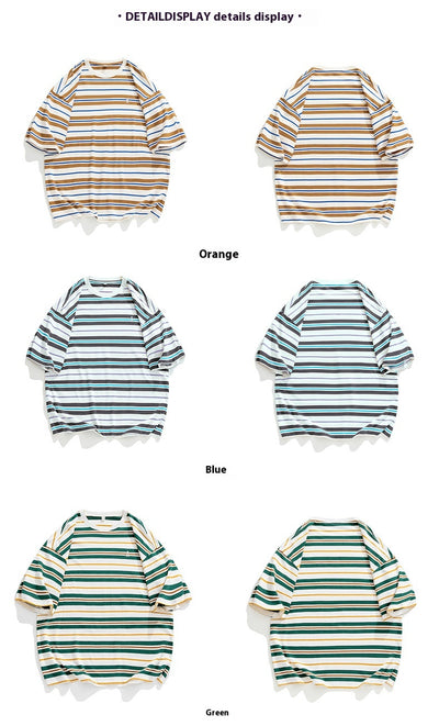 Playera Hombre Rayas Contraste Retro Suelta Versátil - Image 8
