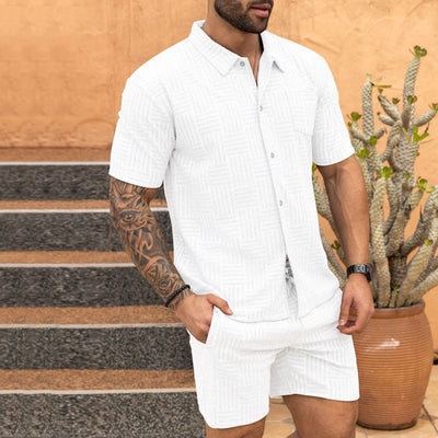 Camisa Casual Jacquard con Solapa y Botones - Conjunto Elegante para Hombre - Image 19