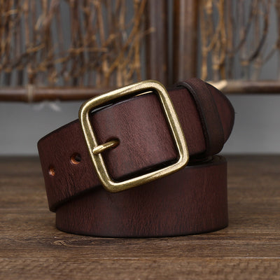 Cinturón de Cuero Genuino para Hombre con Hebilla de Cobre - Estilo Vintage - Image 9