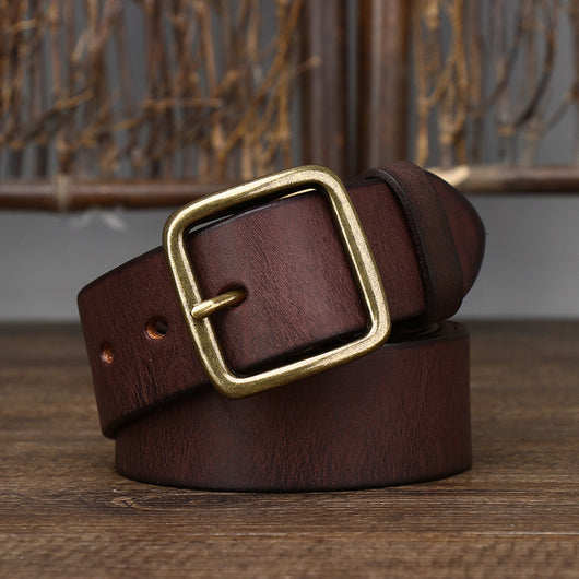 Cinturón de Cuero Genuino para Hombre con Hebilla de Cobre - Estilo Vintage - Image 9