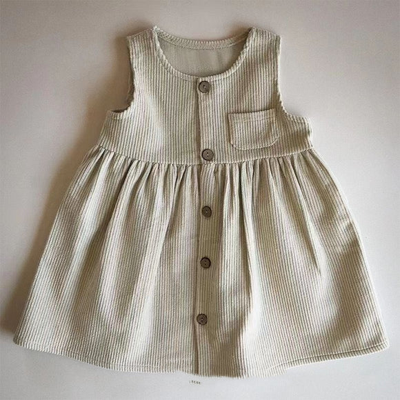 Vestido Casual sin Mangas de Pana Liso Estilo Coreano