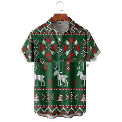 Camisa Estampada de Cuello Solapa para Hombre - Manga Corta Ideal para Festividades - Image 8