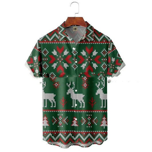 Camisa Estampada de Cuello Solapa para Hombre - Manga Corta Ideal para Festividades - Image 8