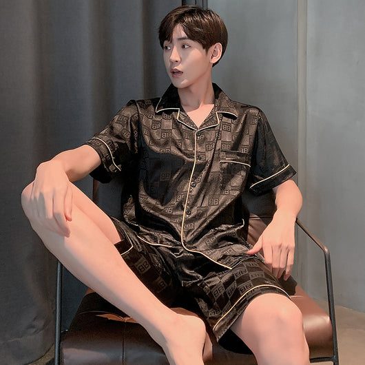 Pijama Hombre Verano Seda Hielo Talla Grande Manga Corta Jacquard Suave - Image 9