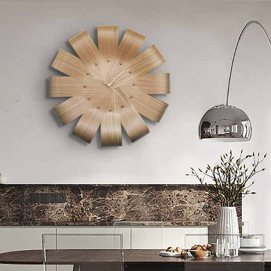 Reloj Decorativo de Pared con Pétalos - Chapado en Madera Maciza - Image 4